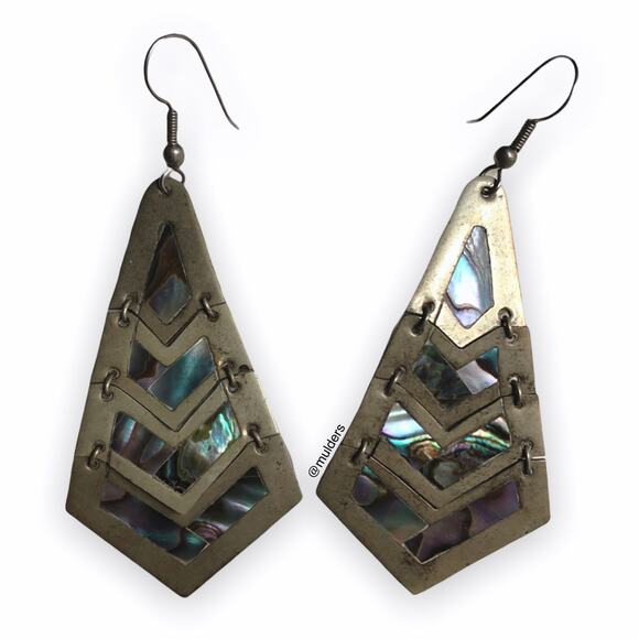 Vintage Made in Mexico Mother of Pearl or Abalone Shell Tiered Earrings - Picture 2 of 15